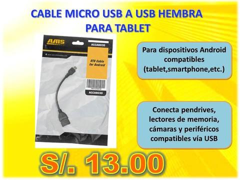 CABLE MICRO USB A USB HEMBRA PARA TABLET