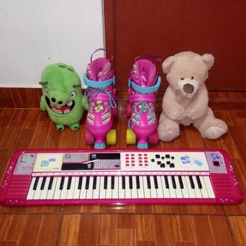 patines, piano barbie y peluches combo