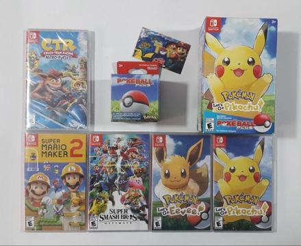 NINTENDO SWITCH, CRASH TEAM, POKEMON LETS GO , POKEBOLA , SUPER SMASH BROS, TIENDATOPMK