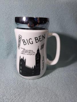 Vaso blanco Big Ben con tapa