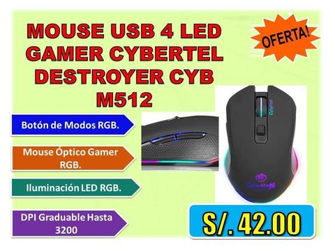 MOUSE USB 4 LED GAMER CYBERTEL DESTROYER CYB M512