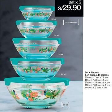 Set De 5 Bowls Recipientes De Vidrio Para Ensaladas Etc. SAN BORJA