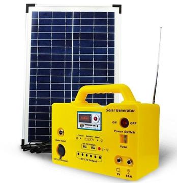 Kit solar portatil panel focos radio con usb 20w