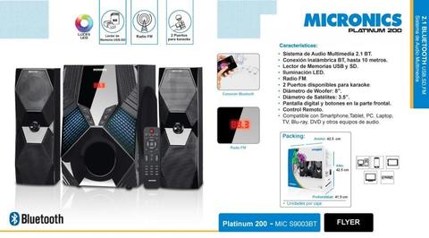 Parlante Bluetooth Micronics 2.1 Platinum 200w Usb Control (2667)