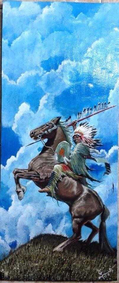 Pintura de Caballo con Indio Americano