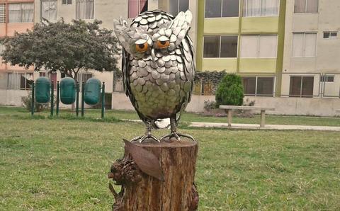 Pieza de arte, “Lucky Owl” Búho ojos dormilones; Trabajado artesanalmente , acero 304 inoxidable #escultura