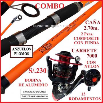 Caña De Pesca Victoria 2.70m Carrete 7000 Combo Pescar Nylon