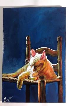 Pintura Gato sobre Silla