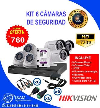 kit 6 Cámaras De Seguridad Hikvision Hd disco 1tb