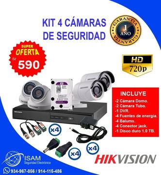kit 4 Cámaras De Seguridad Hikvision Hd disco 1tb