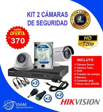 kit 2 Cámaras De Seguridad Hikvision Hd disco 500 GB