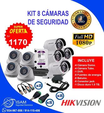 kit 8 Cámaras De Seguridad Hikvision full Hd disco 1tb