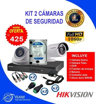 kit 2 Cámaras De Seguridad Hikvision full Hd disco 500GB