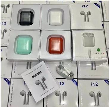 Auriculares wireless I12 TWS Bluetooth 5.0 - Llamas con 2 auriculares - Tactiles - Color blanco