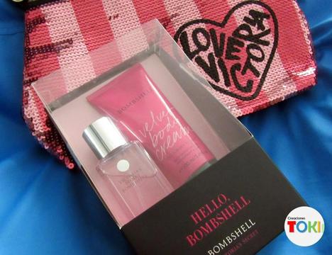 Combo Victorias Secret: Perfume Bombshell Crema Bombshell Portacosmeticos