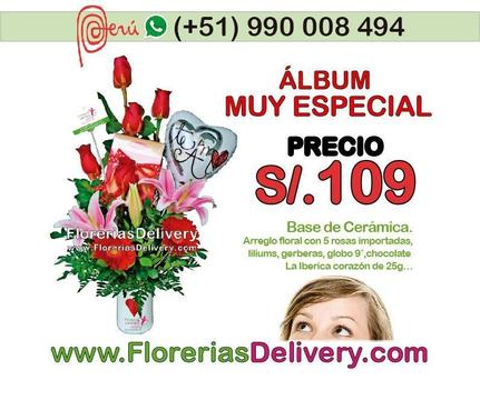 Arreglo floral en base de cerámica con rosas, liliums, gerberas y un globo de 9 pulgadas...Código: Olx M B.C.-0029