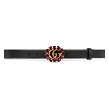 Cinturón Gucci de cuero con doble G y cristales