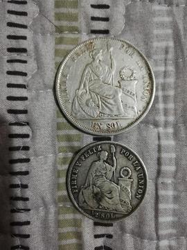 Set Monedas 1 Sol Y 1/2 Sol Año 1864